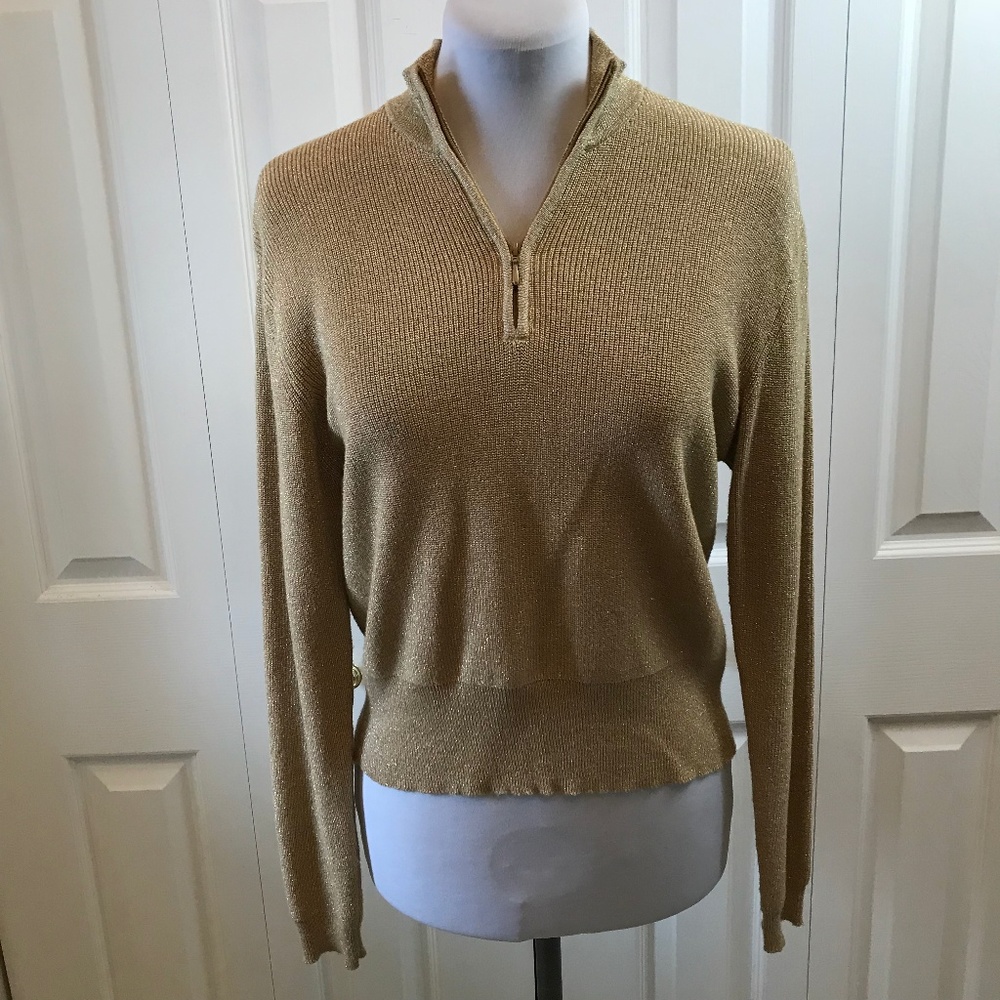 Ballinger Gold Treaded Knit 1/4 Zip Sweater Medium